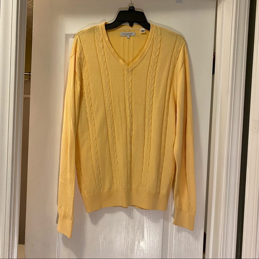 Alex Cannon 100% Cotton Yellow Long Sleeve V neck sweater Mens size L